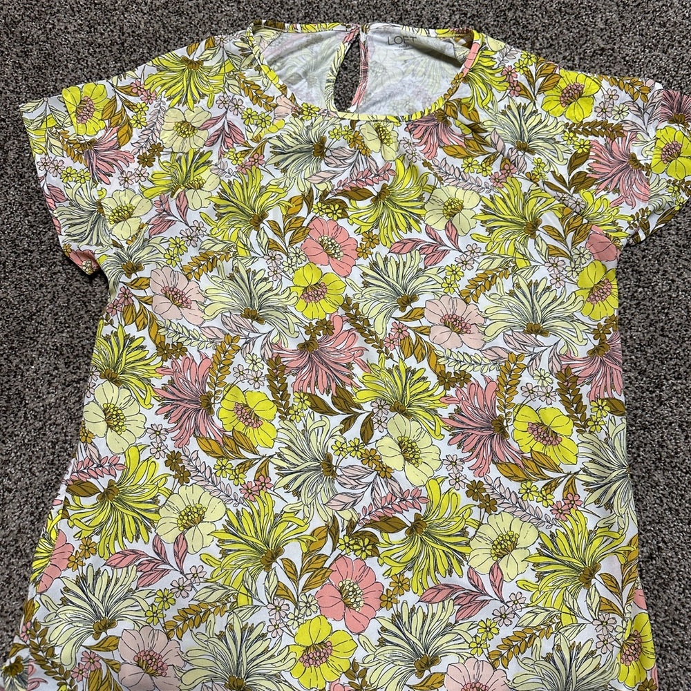 LOFT Women’s Floral Tee in Pink, Yellow, and Green